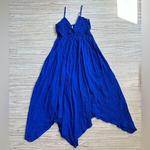 Free People Blue Asymmetrical Ruched Maxi Dress